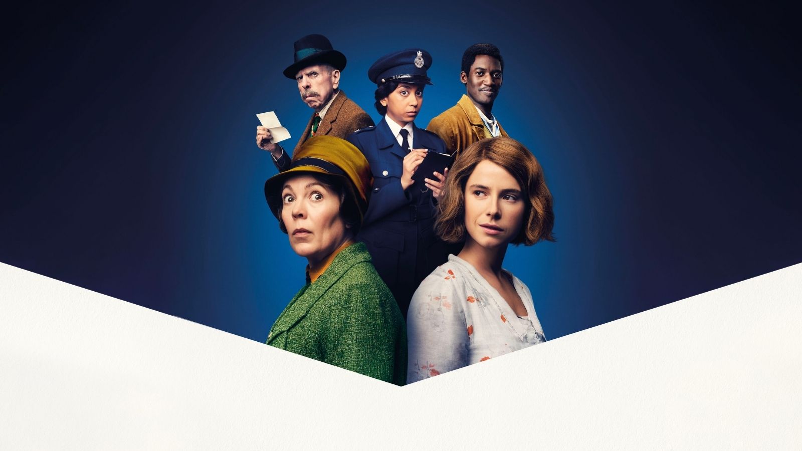 Wicked Little Letters movie poster featuring an ensemble cast in a British mystery comedy about scandalous anonymous letters and community secrets.