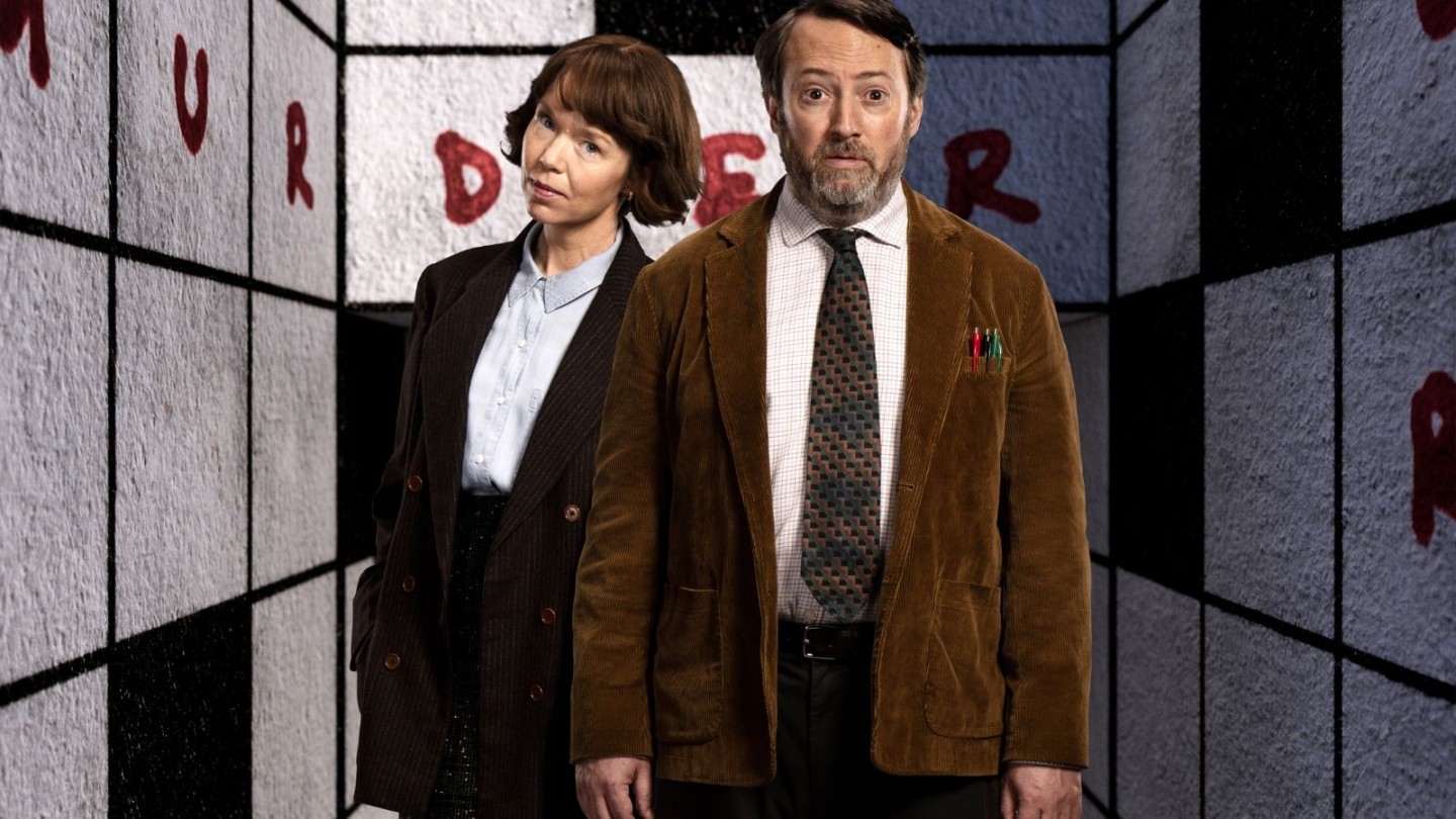  Promotional image for the TV series Ludwig. Left to right: Anna Maxwell Martin as Lucy Betts-Taylor and David Mitchell as John 'Ludwig' Taylor