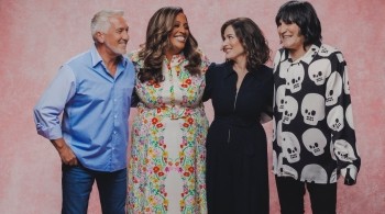 Paul Hollywood, Alison Hammond, Nigella Lawson and Noel Fielding standing against pink background in promotion of the Great British Bake Off
