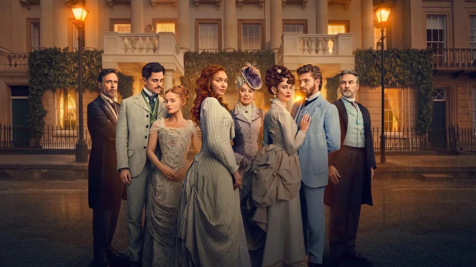 Danny Griffin, Joshua Orpin, Eleanor Tomlinson, Tuppence Middleton, Millie Gibson and Stephen Moyer in the Forsytes