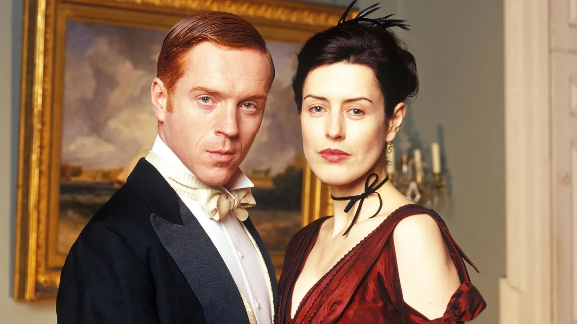 Edwardian high‑society portrait from The Forsyte Saga featuring an elegantly dressed couple in a formal interior setting.