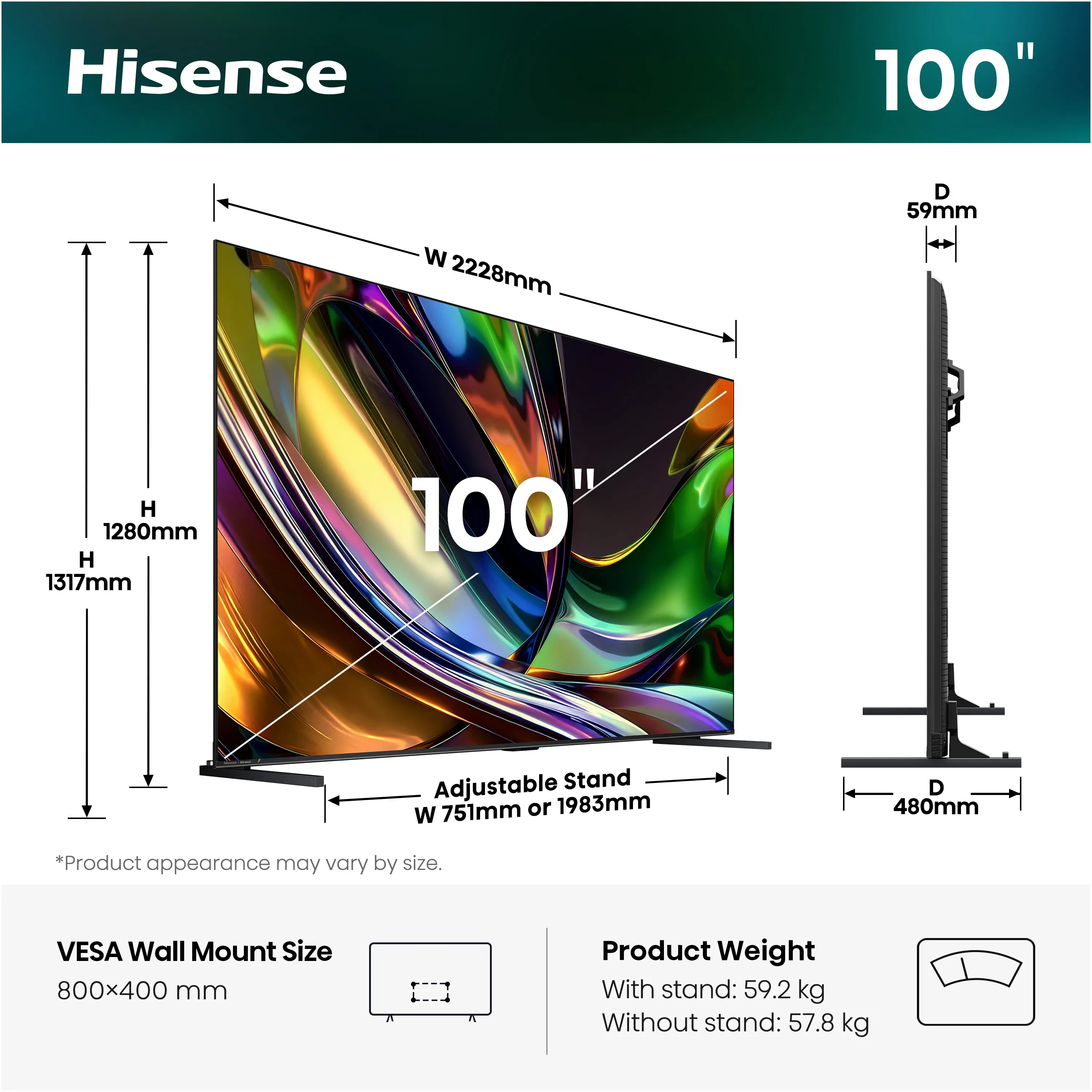 Hisense 100 UR8 Size