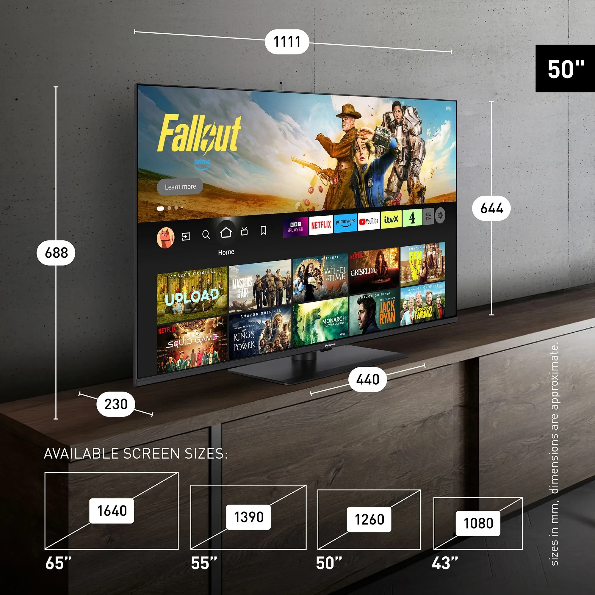 Panasonic 50W8B size