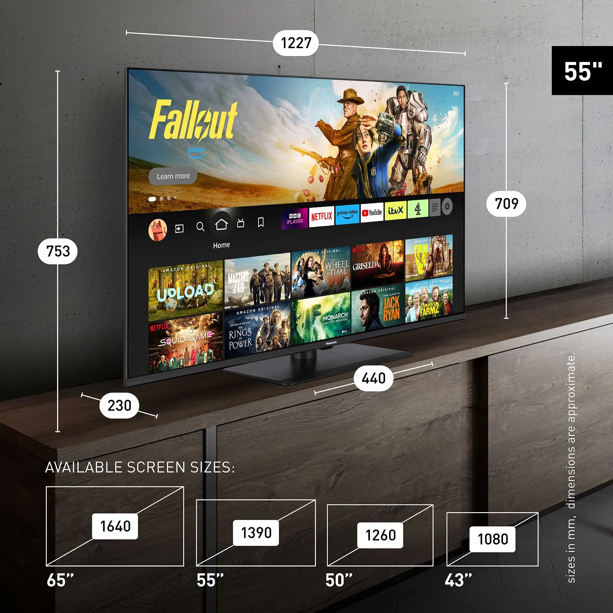 Panasonic 65W8B size