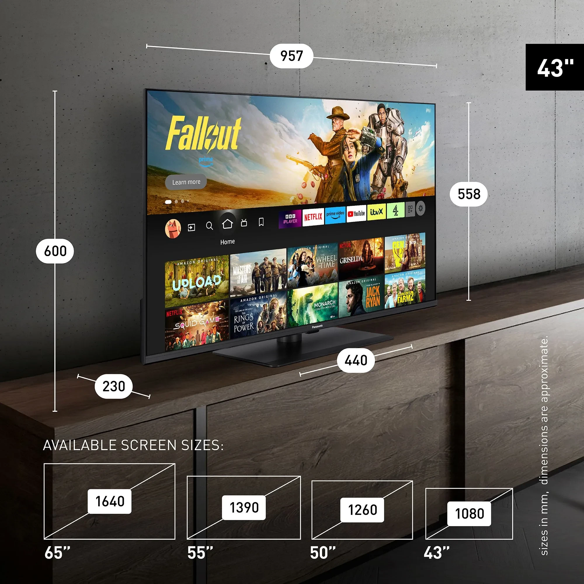 Panasonic 43W8B size 