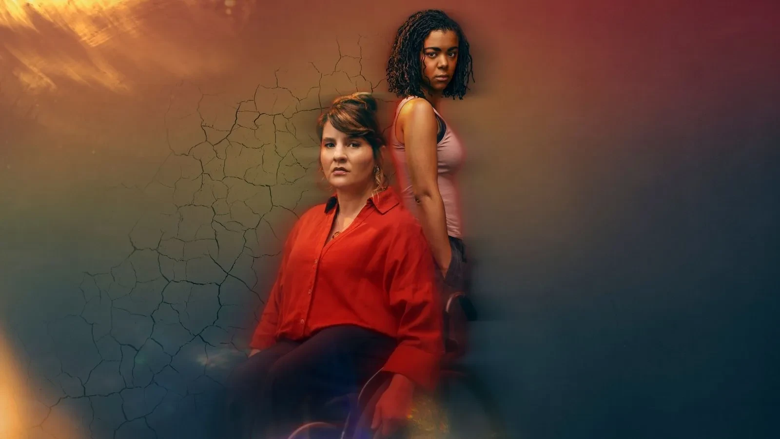 Rapture TV drama poster showing two characters against a cracked-earth backdrop, reflecting themes of resilience, mystery and emotional drama.