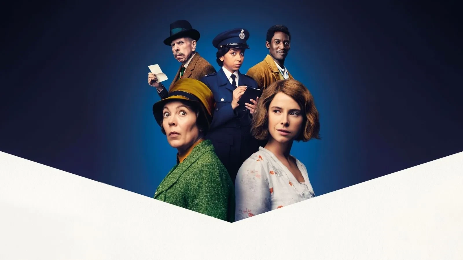 Wicked Little Letters movie poster featuring an ensemble cast in a British mystery comedy about scandalous anonymous letters and community secrets.