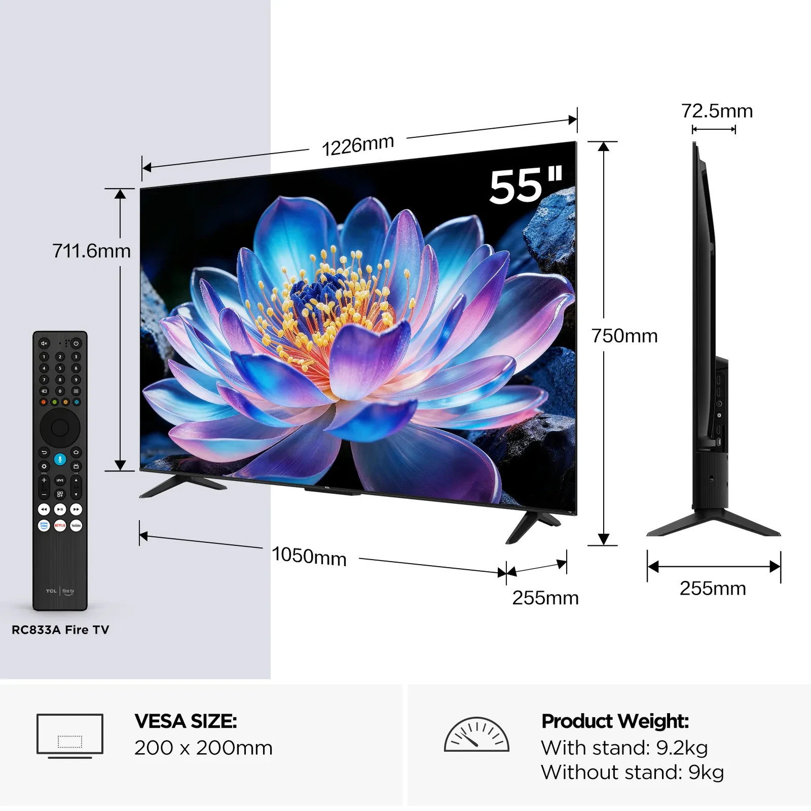 TCL 55V6D side size