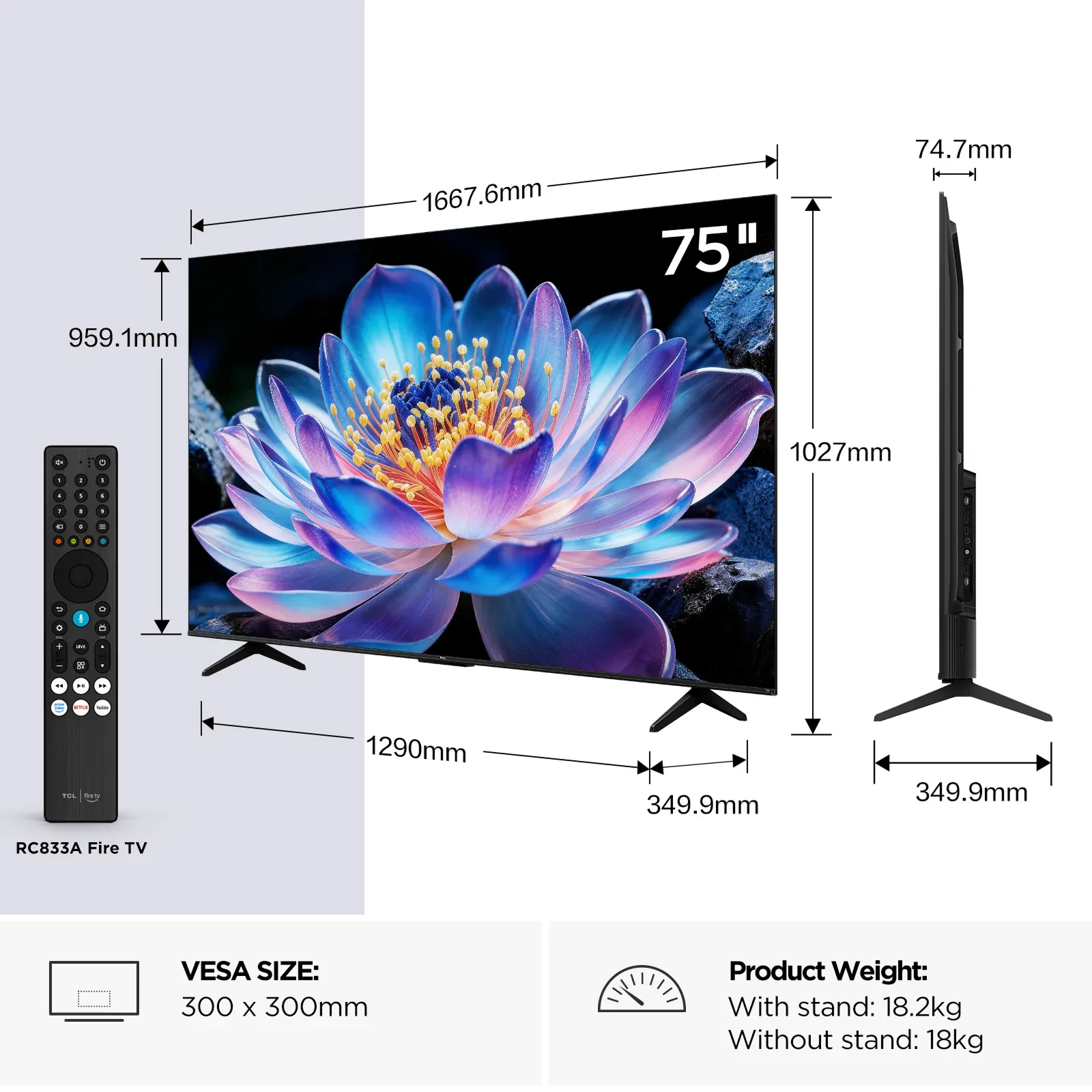 TCL 75V6D side size