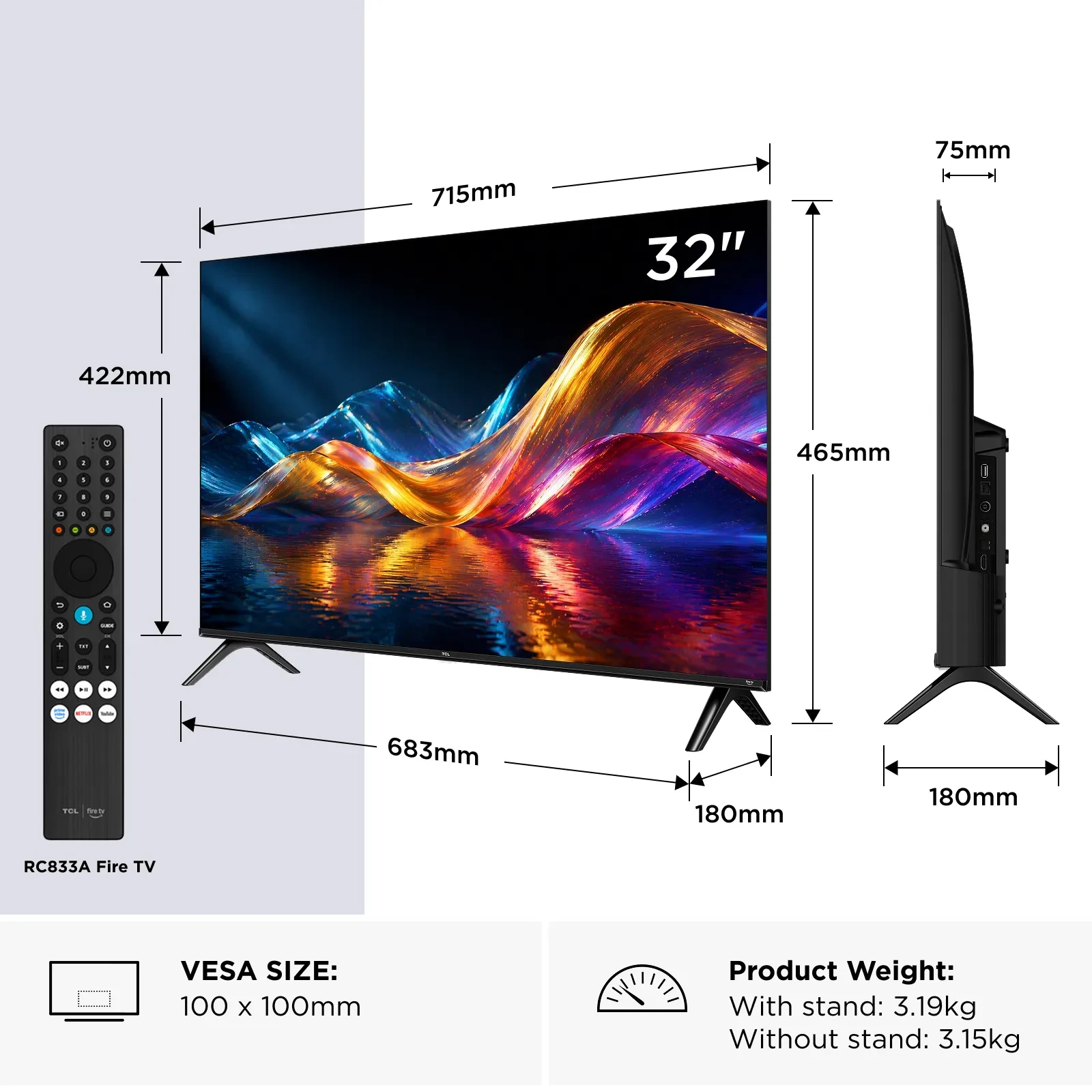 TCL 32V5D side size