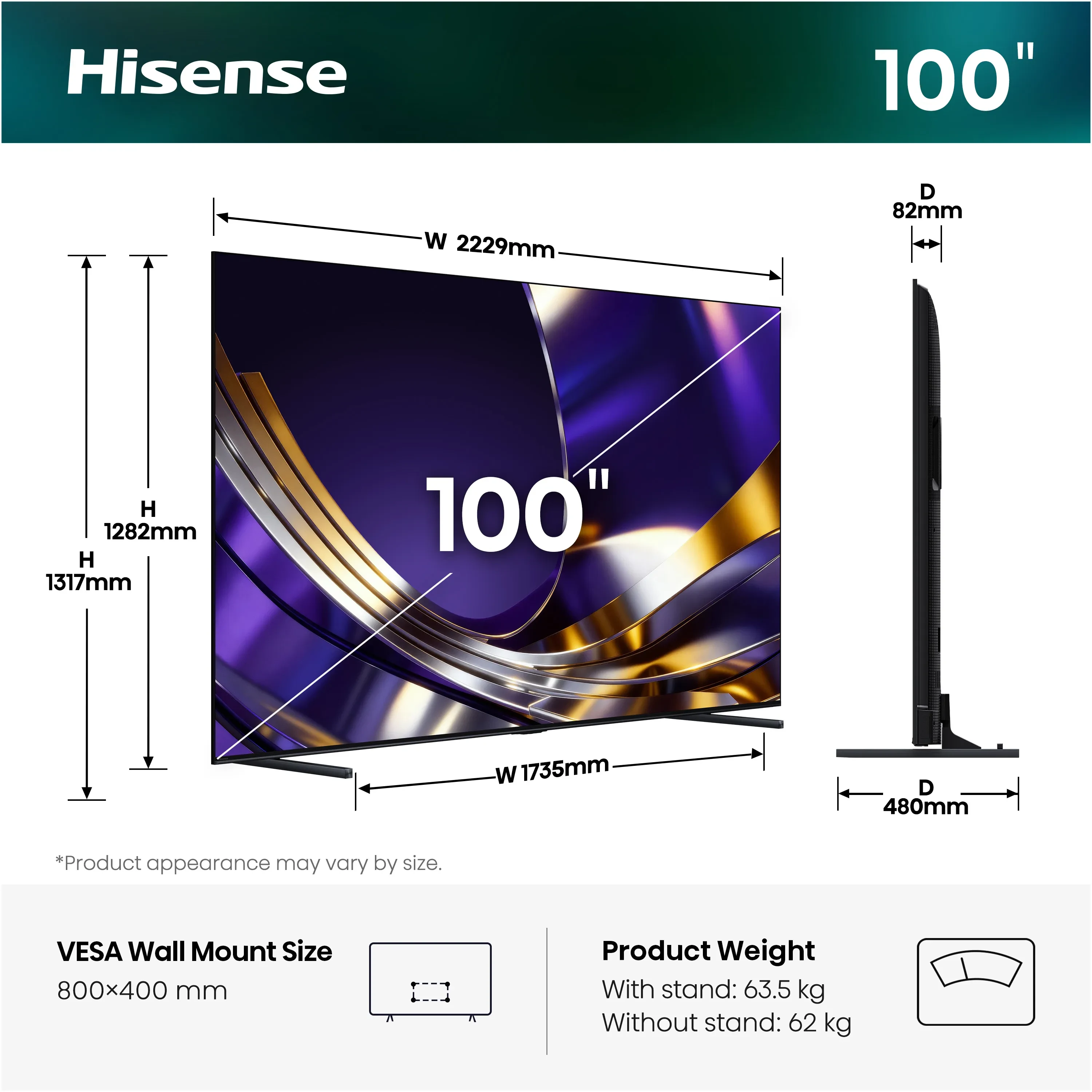 Hisense U7S Pro-100 side size