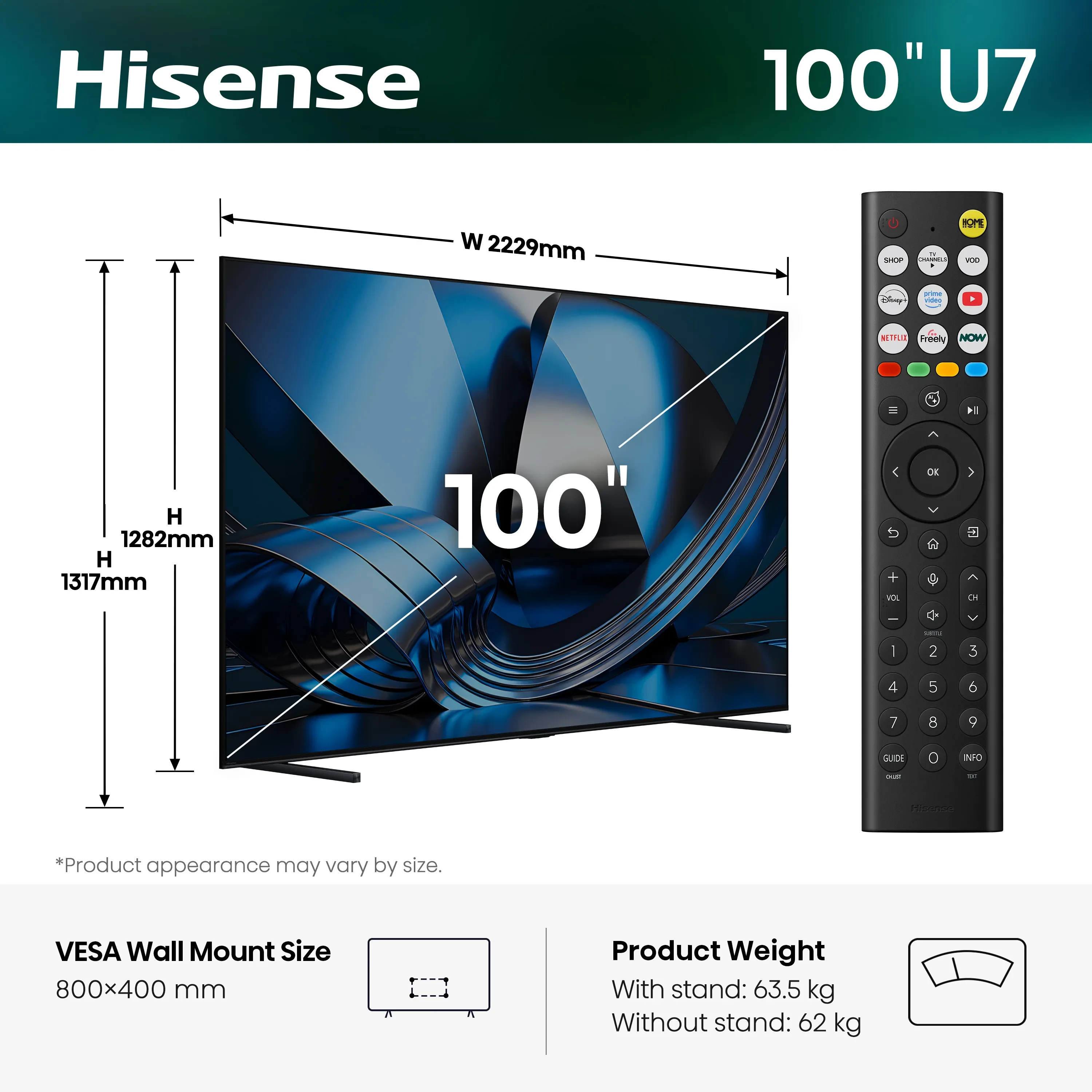 Hisense 100U7S side size