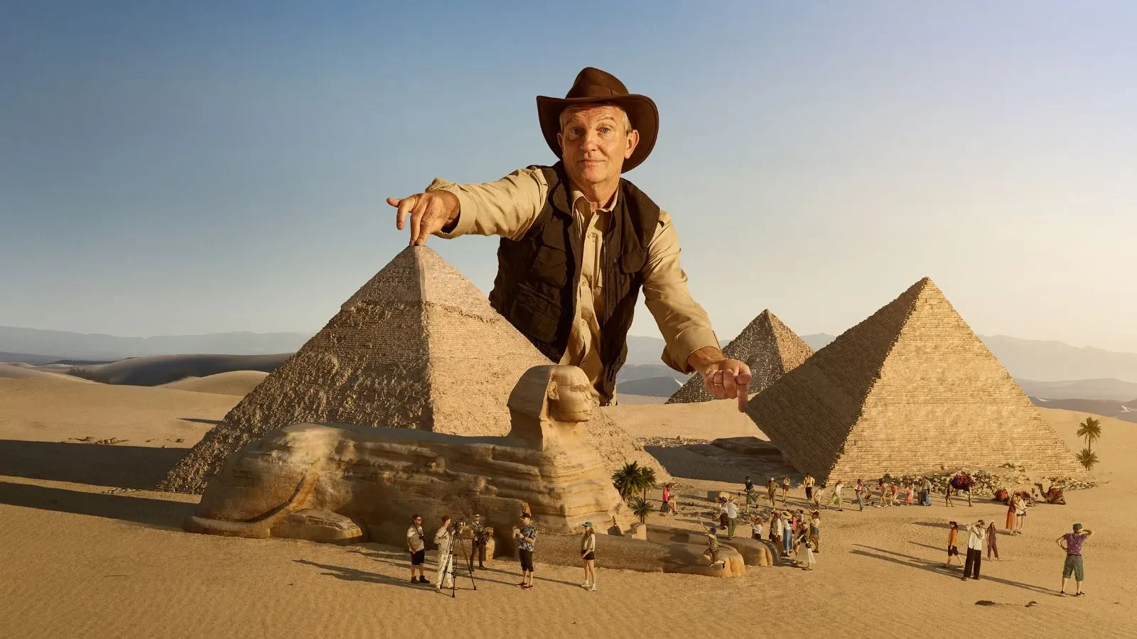 Bradley Walsh: Egypt's Cosmic Code promotional image featuring Bradley Walsh at the Pyramids of Giza exploring ancient Egyptian mysteries.