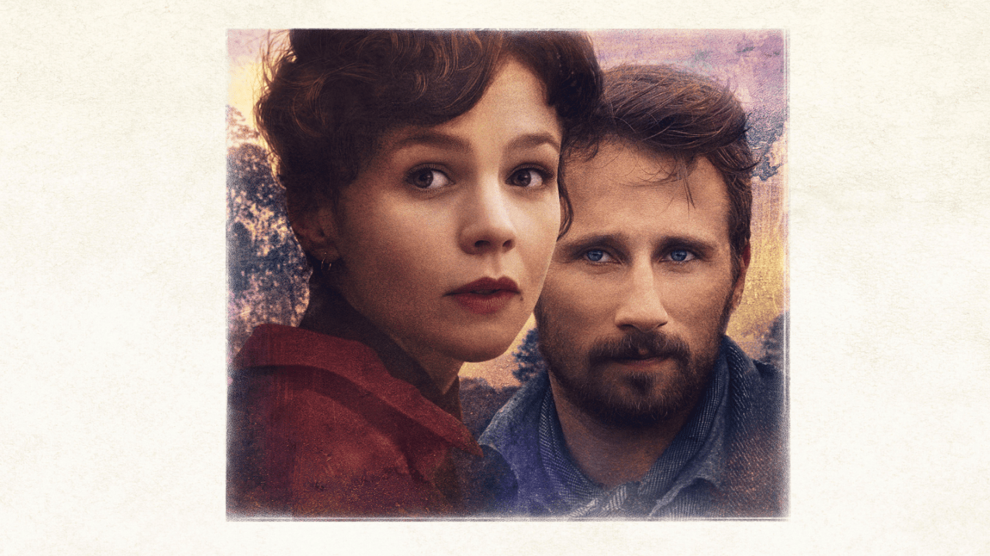 Artistic, textured portrait of two people standing close together, rendered in warm, painterly tones with soft shading and blended colours