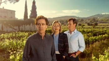 Two men and one women stood in a vineyard, key art for the Split Barcelona