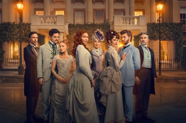 Danny Griffin, Joshua Orpin, Eleanor Tomlinson, Tuppence Middleton, Millie Gibson and Stephen Moyer in the Forsytes