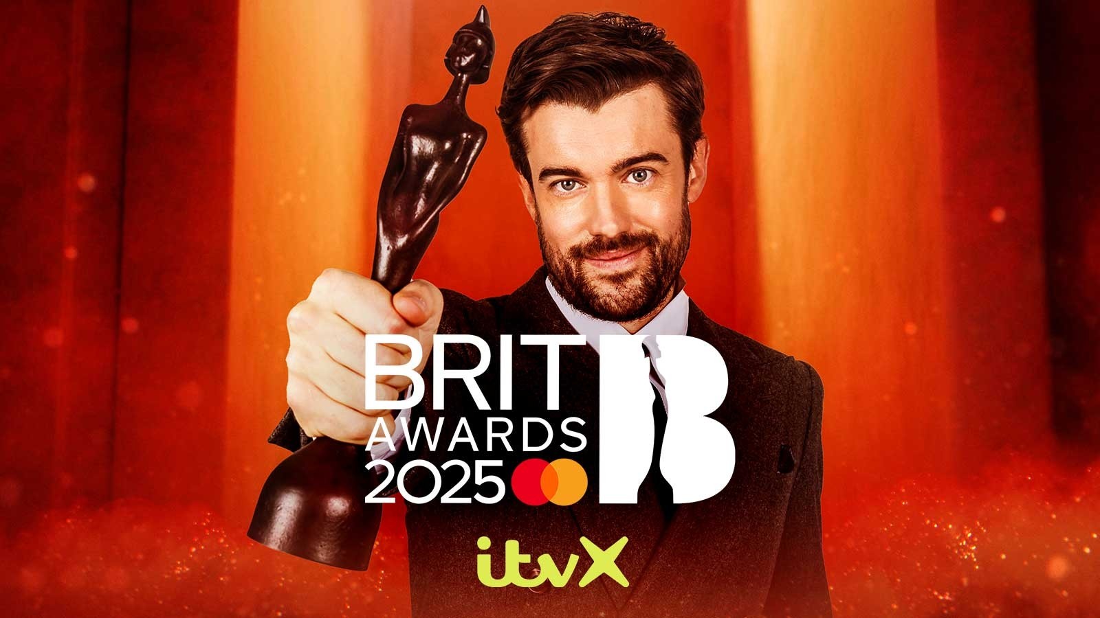 Jack Whitehall holding a BRIT award as host for The BRIT Awards 2025 - ITVX key art