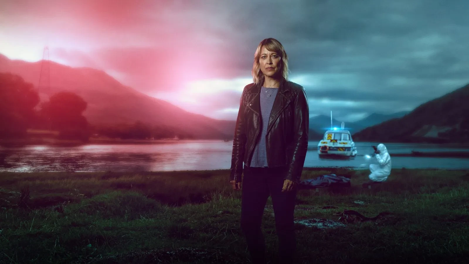 Nicola Walker in stood with the sea in the background in the show Annika