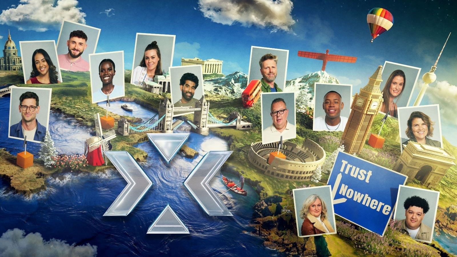 Contestants faces in stamps for the reality show Destination X