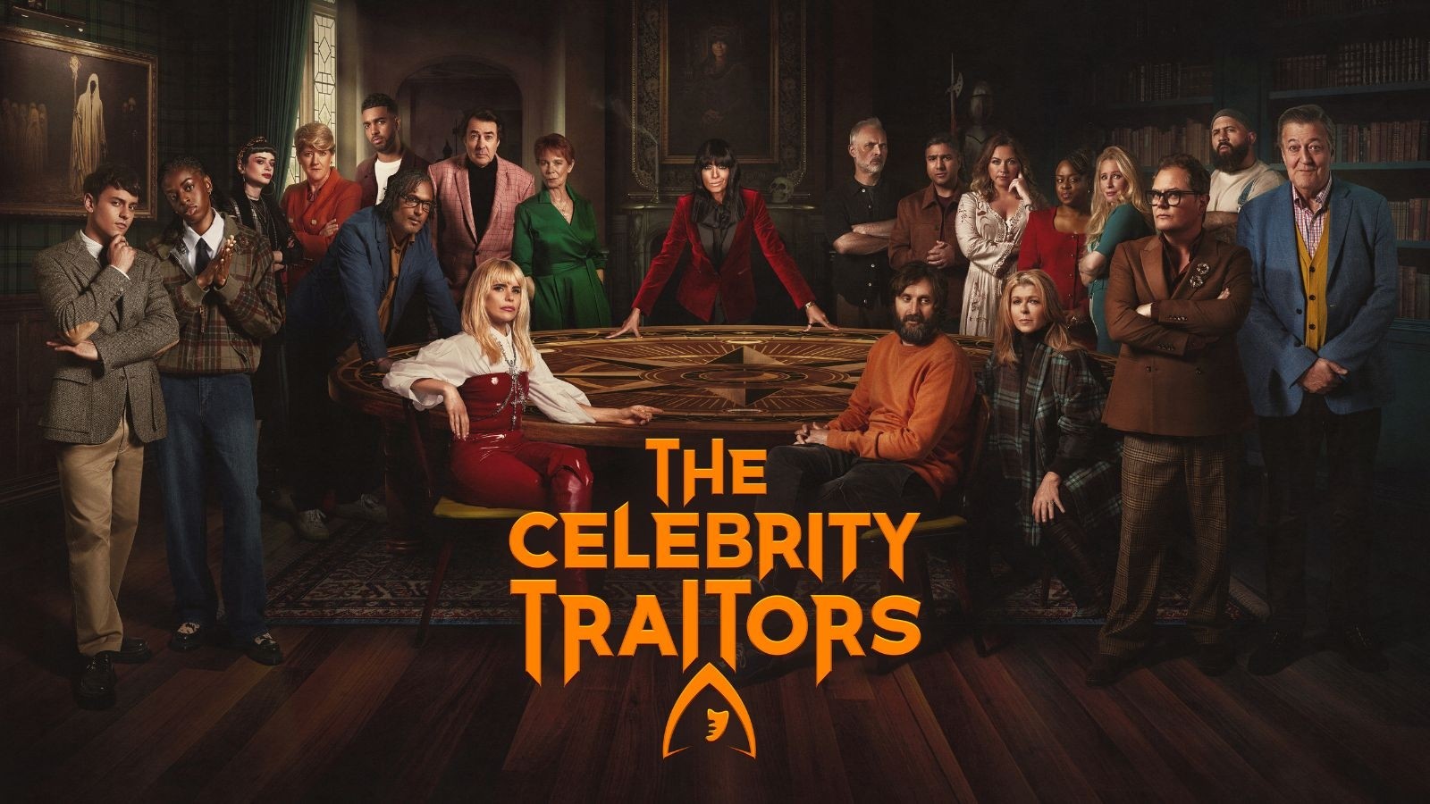 Tom Daley, Cat Burns, Ruth Codd, Claire Balding, Niko Omilana, David Olusoga, Jonathan Ross, Celia Imrie, Claudia Winkleman, Mark Bonnar, Nick Mohammed, Charlotte Church, Tameka Empson, Lucy Beaumont, Alan Carr, Joe Mahler & Sir Stephen Fry (l/r Front Row) Paloma Faith, Joe Wilkinson & Kate Garraway in Celebrity Traitors