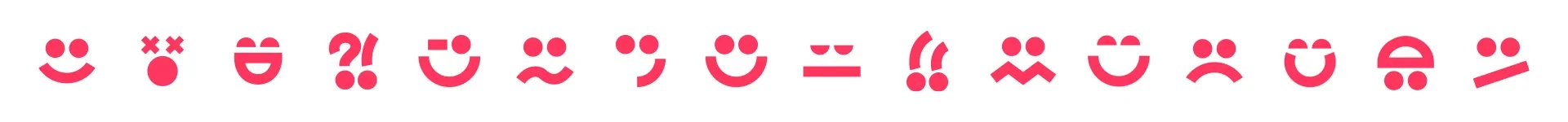 A row of pink emoji reactions showing surprised, happy, shocked and unhappy faces