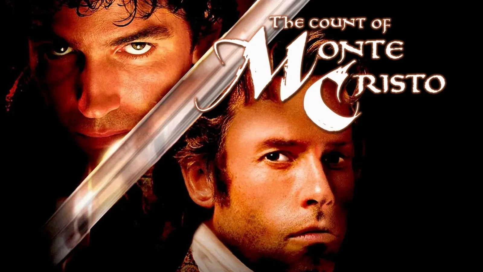 Poster for the film The Count of Monte Cristo featuring a dramatic design with a gleaming sword diagonally across the image, ornate text displaying the movie title in white against a dark background.