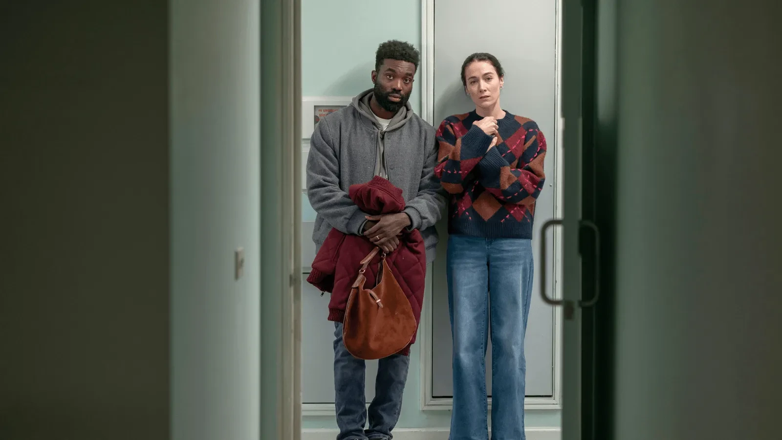 Paapa Essiedu and Siobhán Cullen stood against a wall in BBCs new drama Babies
