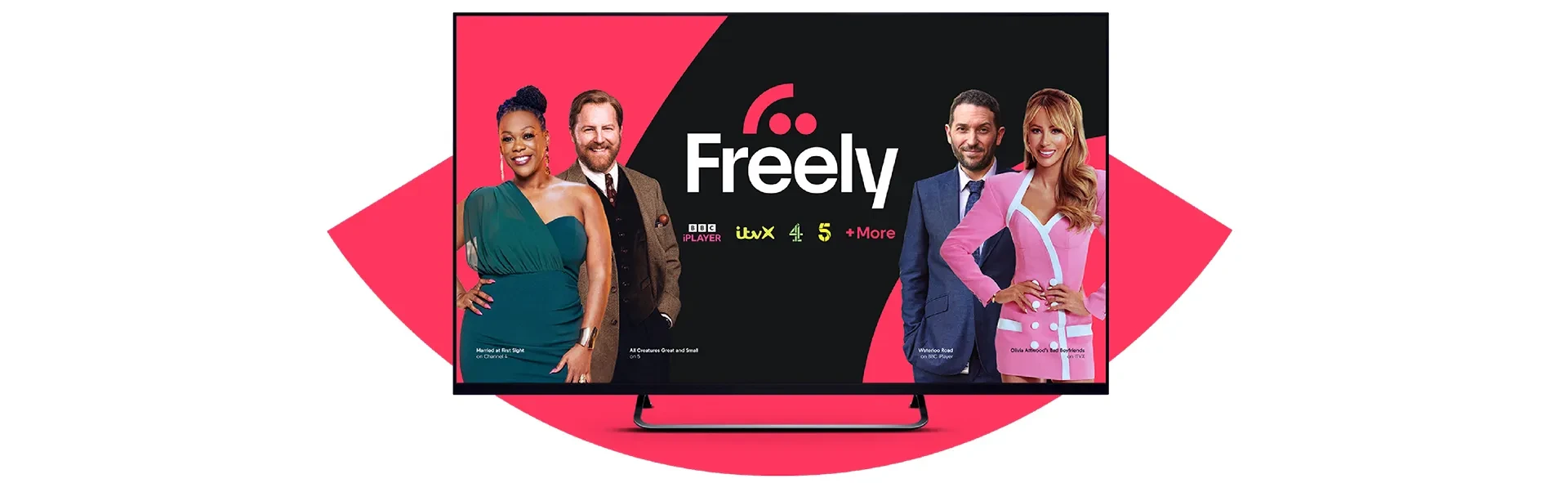 A television showing the Freely logo